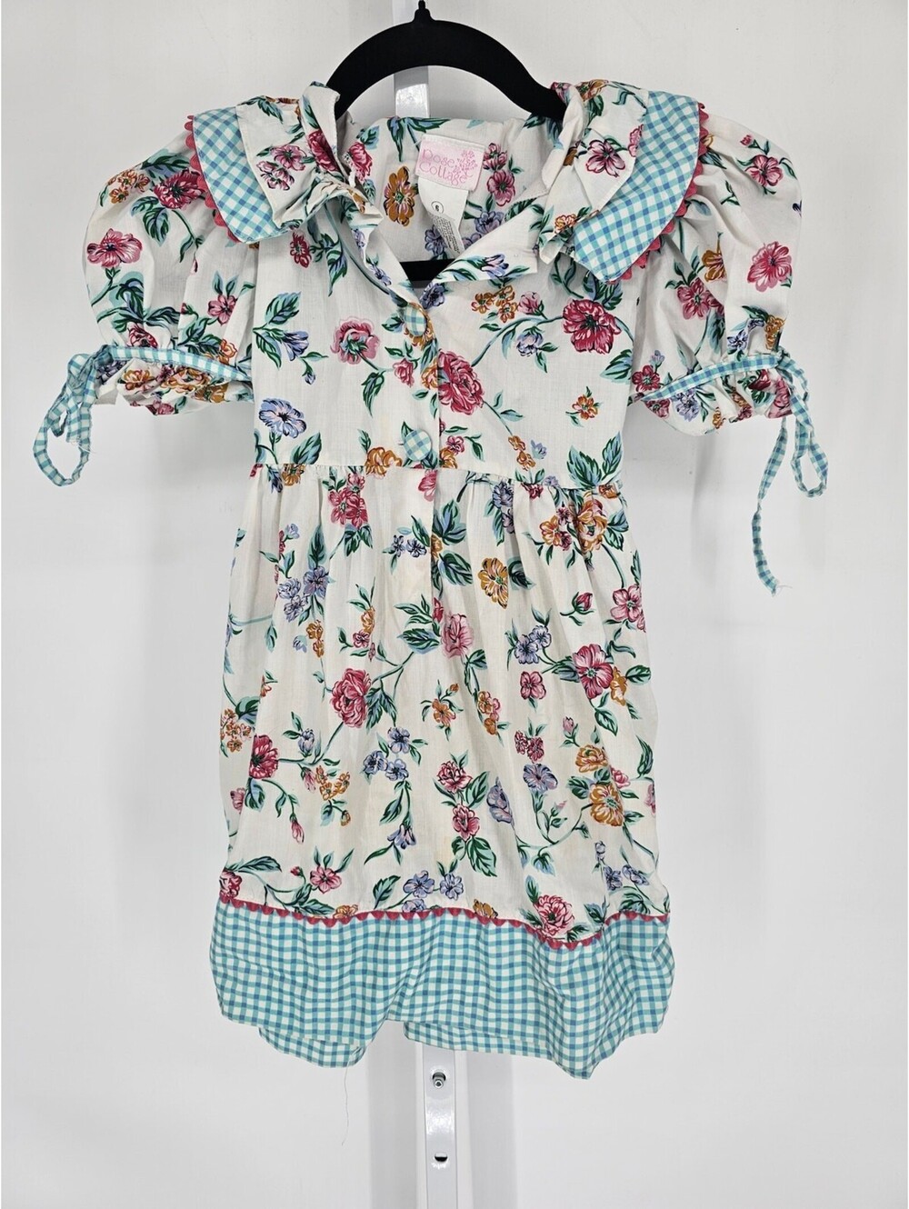 Vintage 1980s Rose Cottage Girls Sz 6 Cottagecore Bright Floral Formal Dress